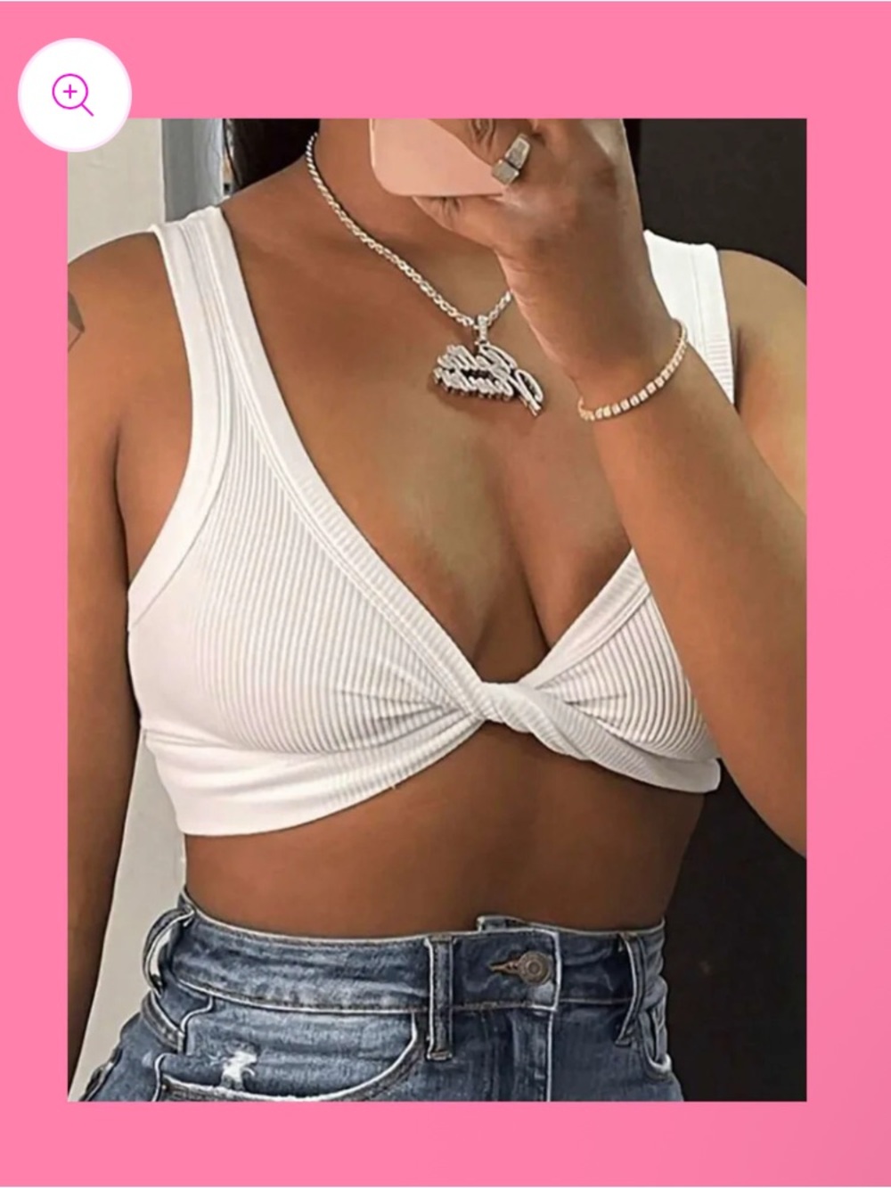 White Ribbed Twist Front Crop Tank Top - Women